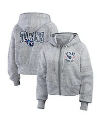 Wear by Erin Andrews Women's Heather Gray Tennessee Titans Speckled Fleece Cropped Full-Zip Hoodie