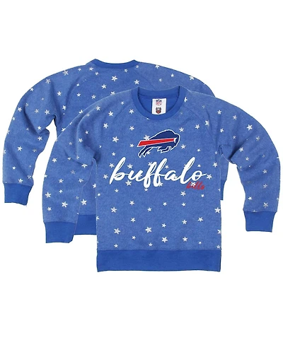 Wes & Willy Big Girls Royal Buffalo Bills Shimmer Star Reverse Fleece Pullover Sweatshirt
