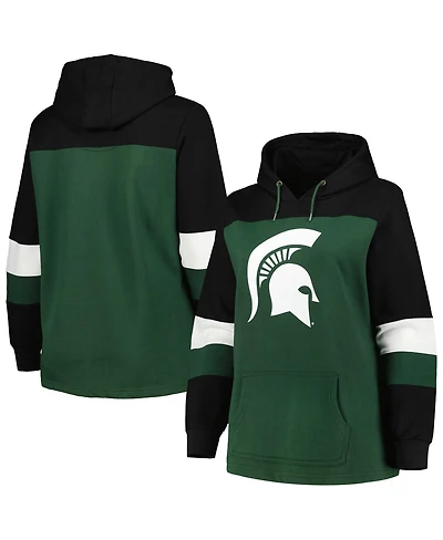 Profile Women's Green Michigan State Spartans Plus Color-Block Pullover Hoodie