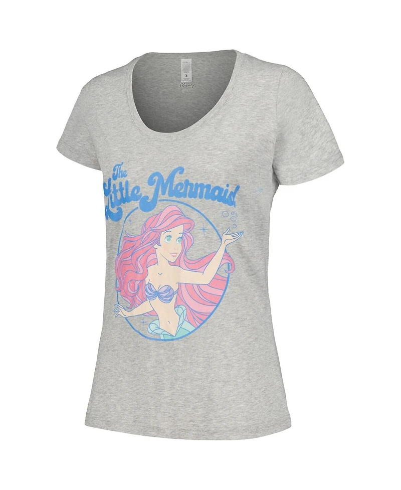 Mad Engine Women's Heather Gray The Little Mermaid Faded Ariel Scoop Neck T-Shirt