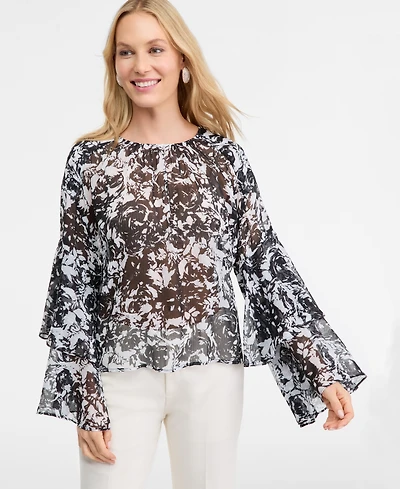 I.n.c. International Concepts Women's Printed Ruffled Top, Macy's Exclusive