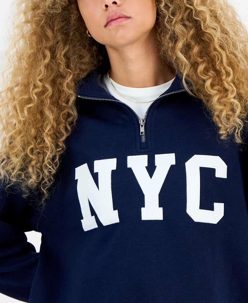 Hippie Rose Juniors' Drop Shoulder Quarter-Zip Sweatshirt