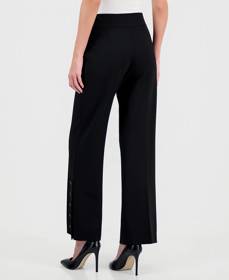 Anne Klein Women's High-Rise Wide-Leg Button-Hem Pants