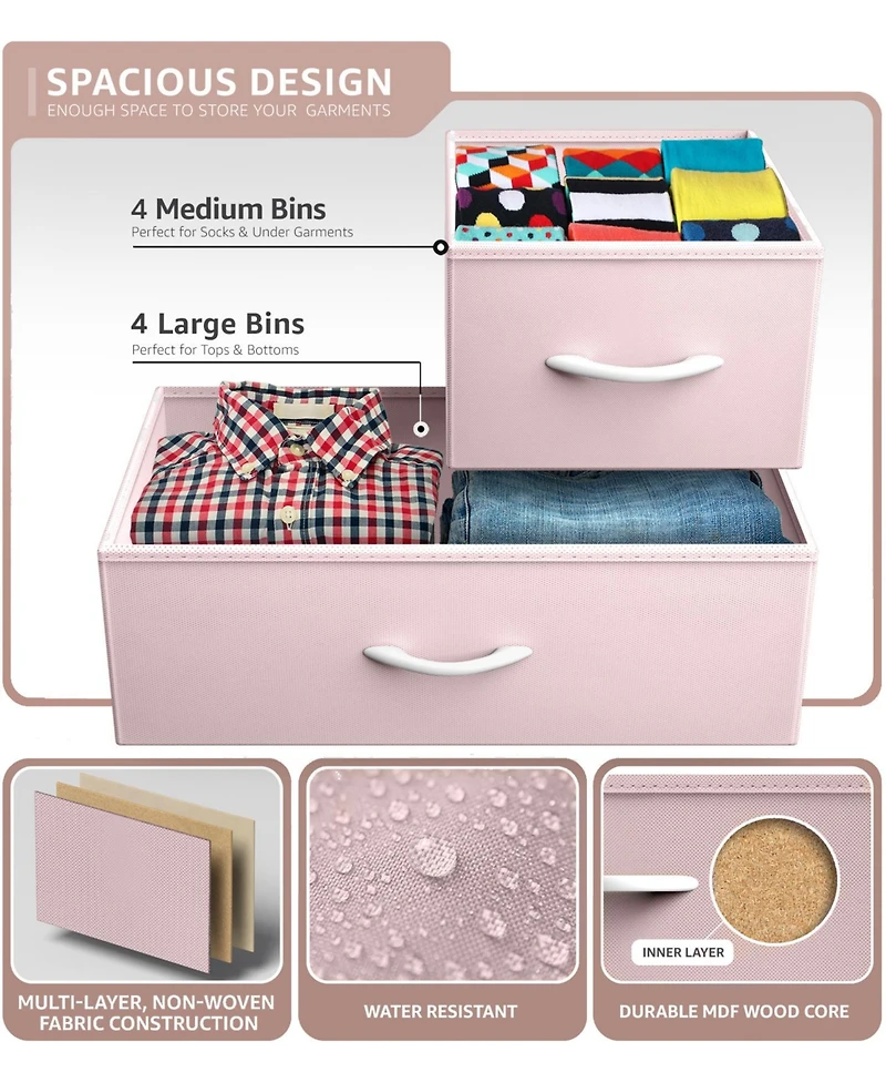 Sorbus Dresser with 8 Drawers - Storage Chest Organizer Steel Frame, Wood Top, Handles, Fabric Bins