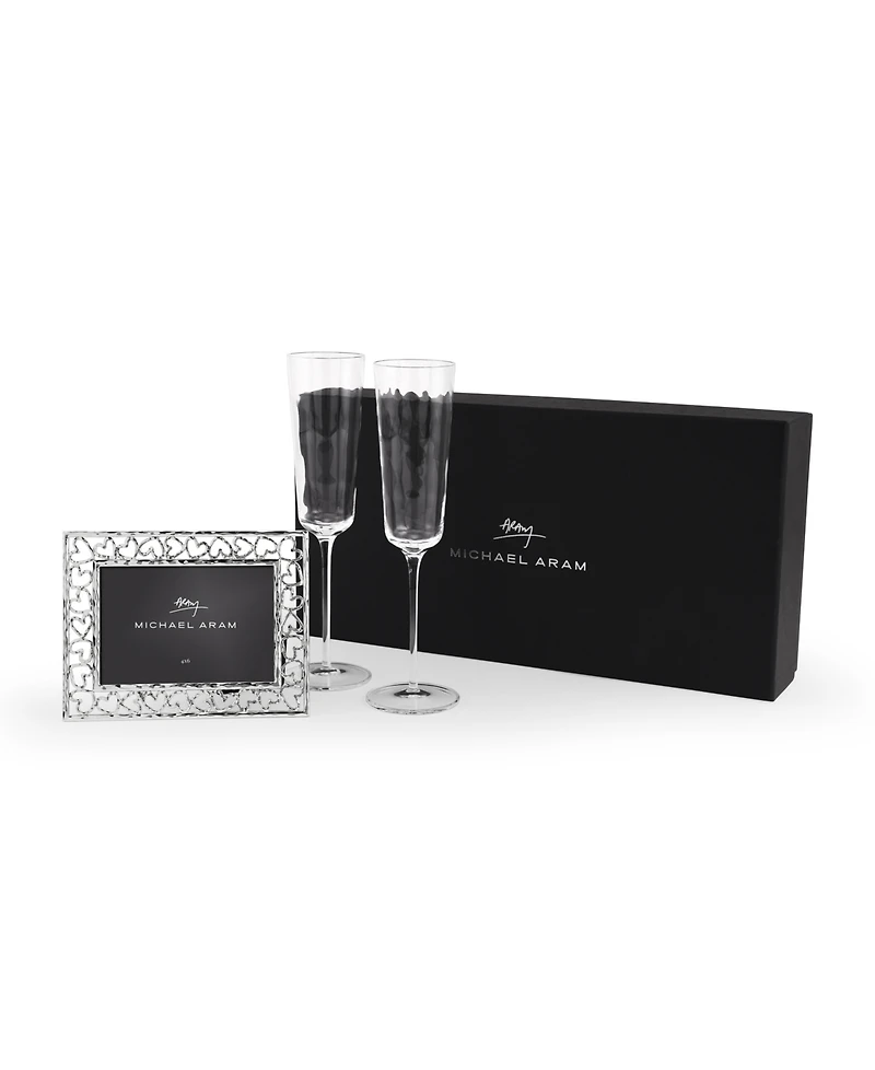 Michael Aram Reflective Champagne Flute and Heart Frame Set
