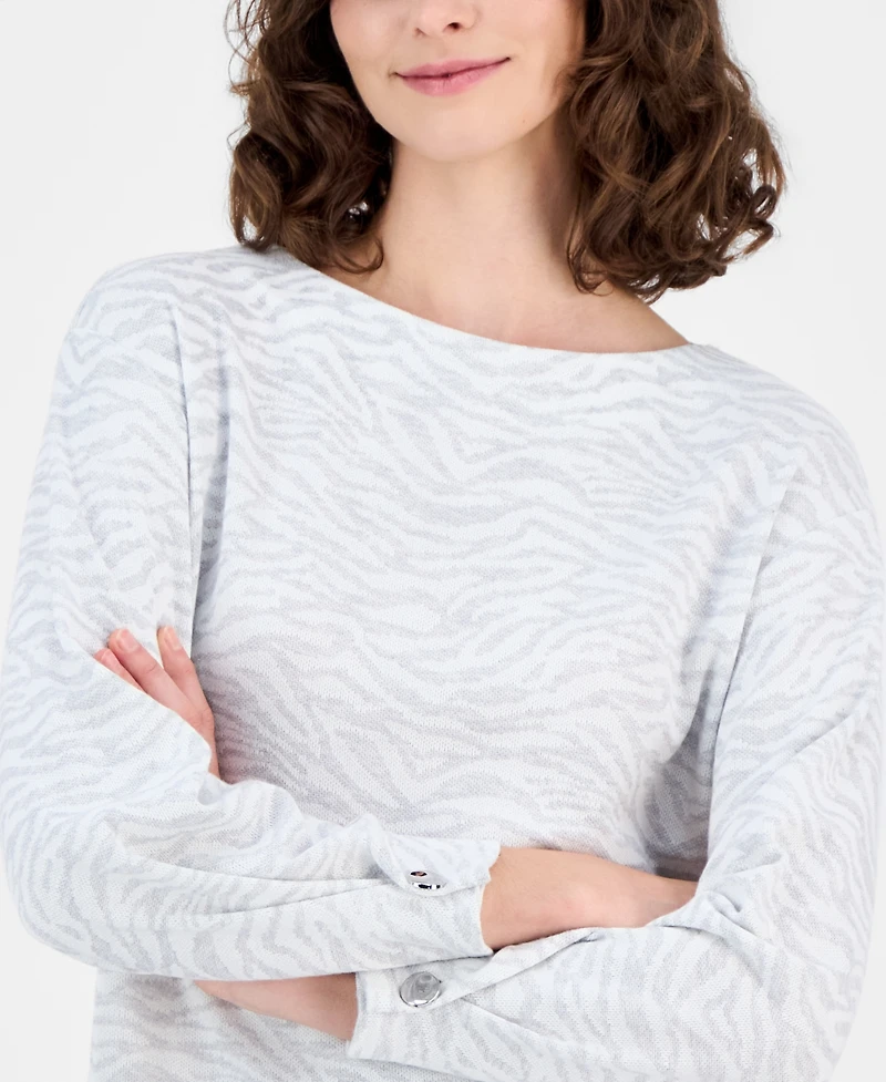 Anne Klein Women's Animal Print Boat Neck Sweater