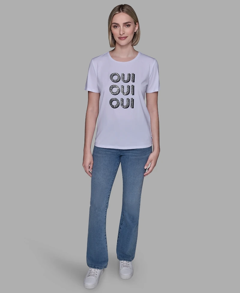 Karl Lagerfeld Paris Women's Oui X3 Logo Detail T-shirt