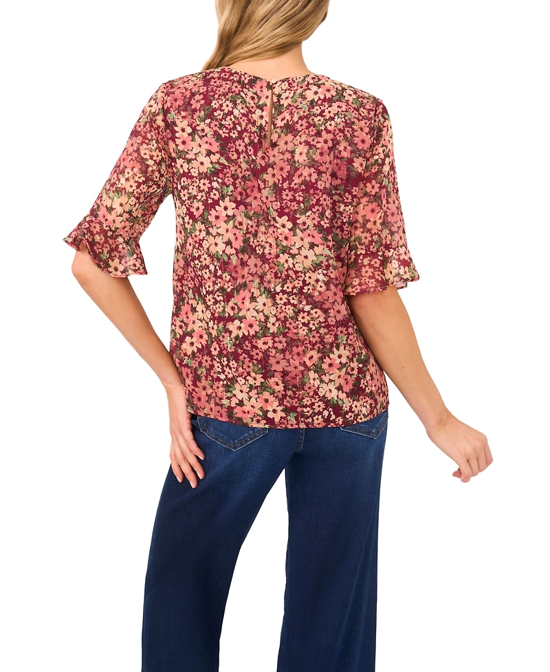 CeCe Women's Short Sleeve Crewneck Blouse