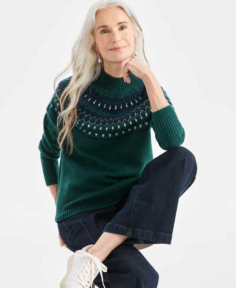Style & Co Women's Mock-Neck Fair Isle Sweater, Macy's Exclusive