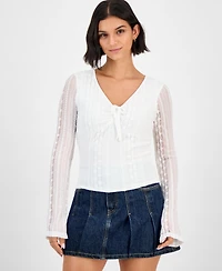 Ultra Flirt Juniors' Lace V-Neck Bell-Sleeve Top