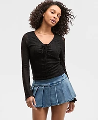Ultra Flirt Juniors' Lace V-Neck Bell-Sleeve Top