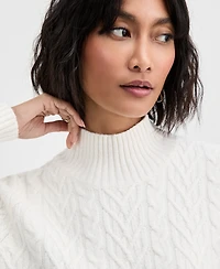 On 34th Women's Mock-Neck Cable-Knit Pullover Sweater, Created for Macy's