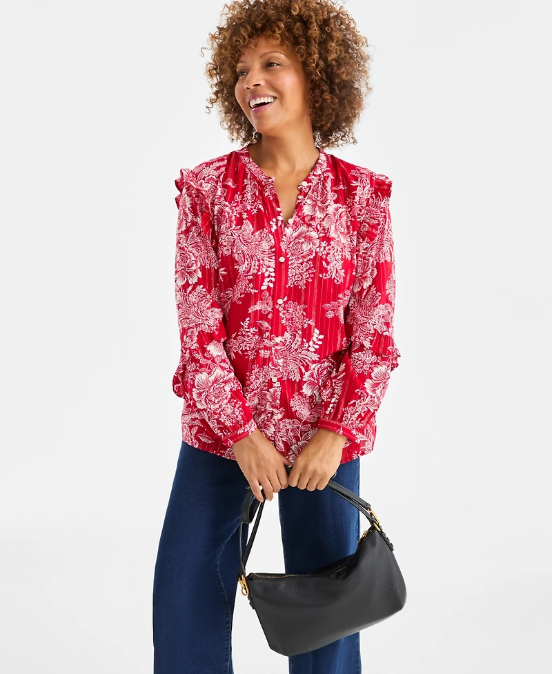 Style & Co Women's Floral Shine Long Sleeve Blouse, Macy's Exclusive
