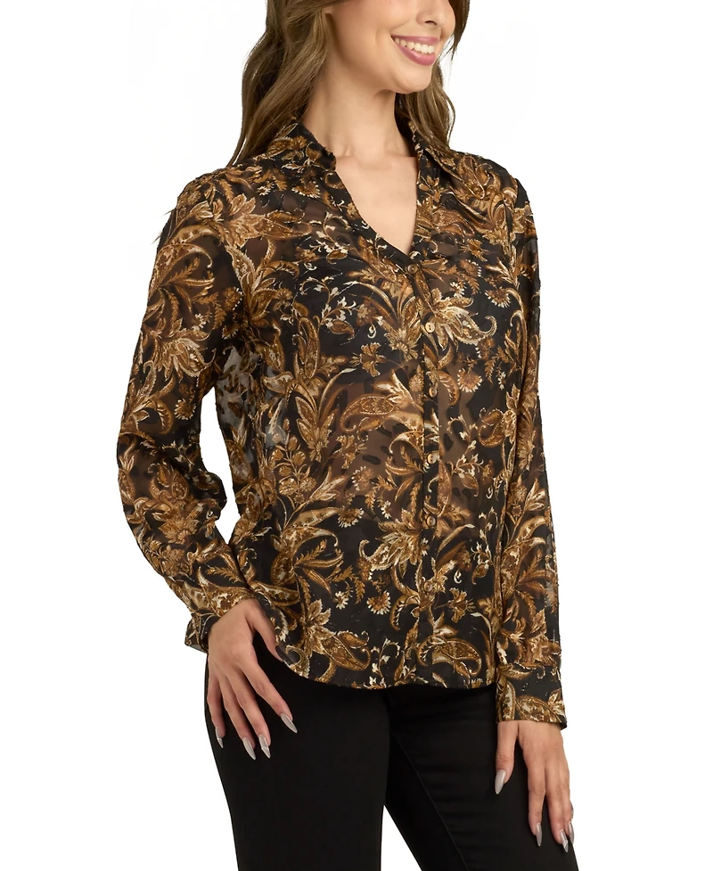 Bcx Women's Jacquard Burnout Print Top