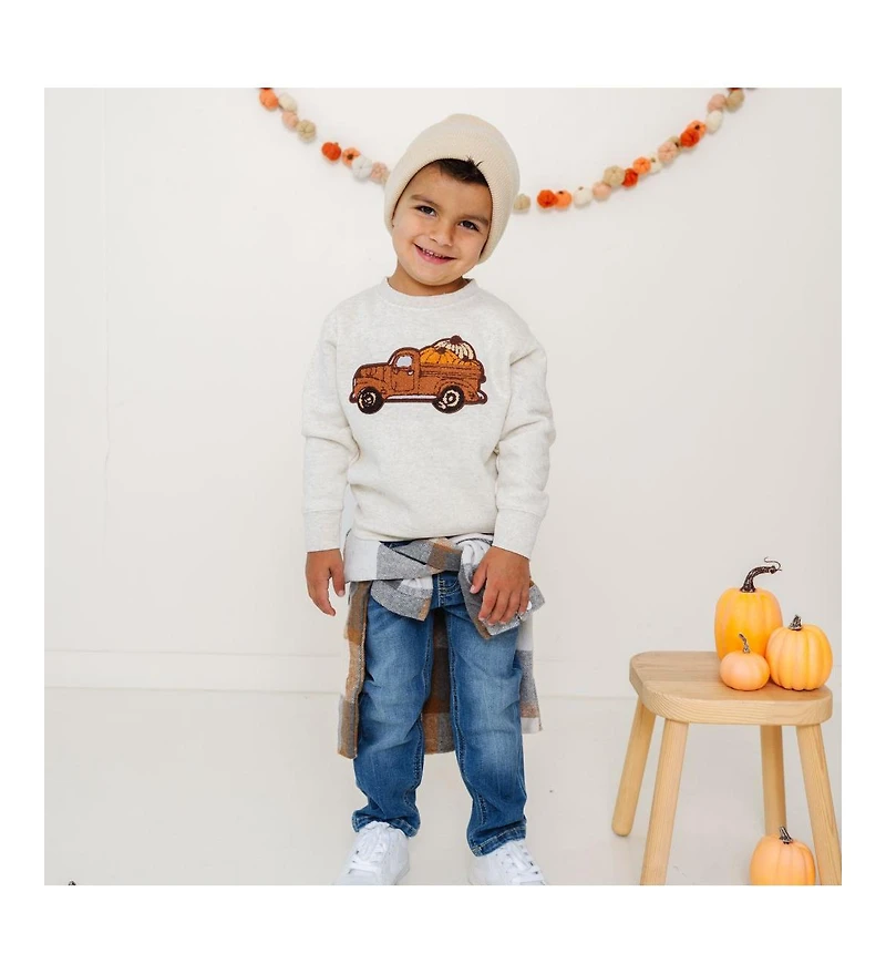 Sweet Wink Little and Big Boys Fall Truck Patch Sweatshirt