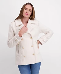 Kensie Women's Boucle Peacoat with Gold Accents