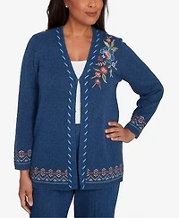 Alfred Dunner Petite Sunset Canyon Embroidered Flower Long Sleeve Cardigan