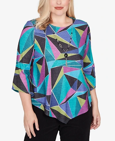 Alfred Dunner Petite Lake Champlain Abstract Stained Glass Top with Necklace