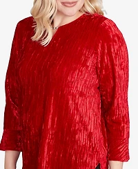 Alfred Dunner Petite Jet Setter Crushed Velvet Henley Tie Sleeve Top
