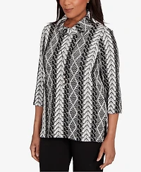 Alfred Dunner Petite Jet Setter Cable Jacquard Knit Top with Necklace