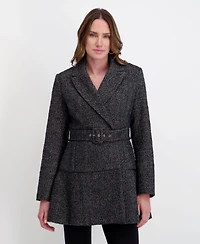 Kensie Women's Belted Herringbone Tweed Skirted Wool Jacket