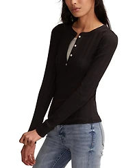 Lucky Brand Women's Long Sleeve Rib Henley Top