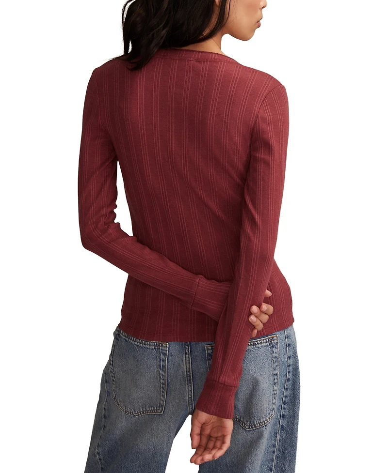 Lucky Brand Women's Long Sleeve Rib Henley Top