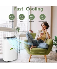 14,000 Btu Portable Ac - 3-in-1 Cooling Unit with Fan & Dehumidifier for Rooms up to 750 Sq. Ft, Includes Remote, 24H Timer