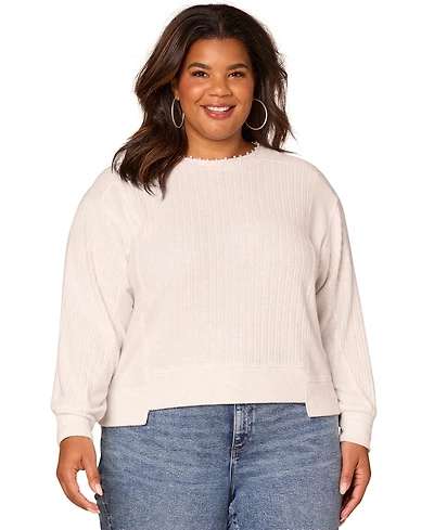 Democracy Plus Long Sleeve Crewneck Mixed Media Top