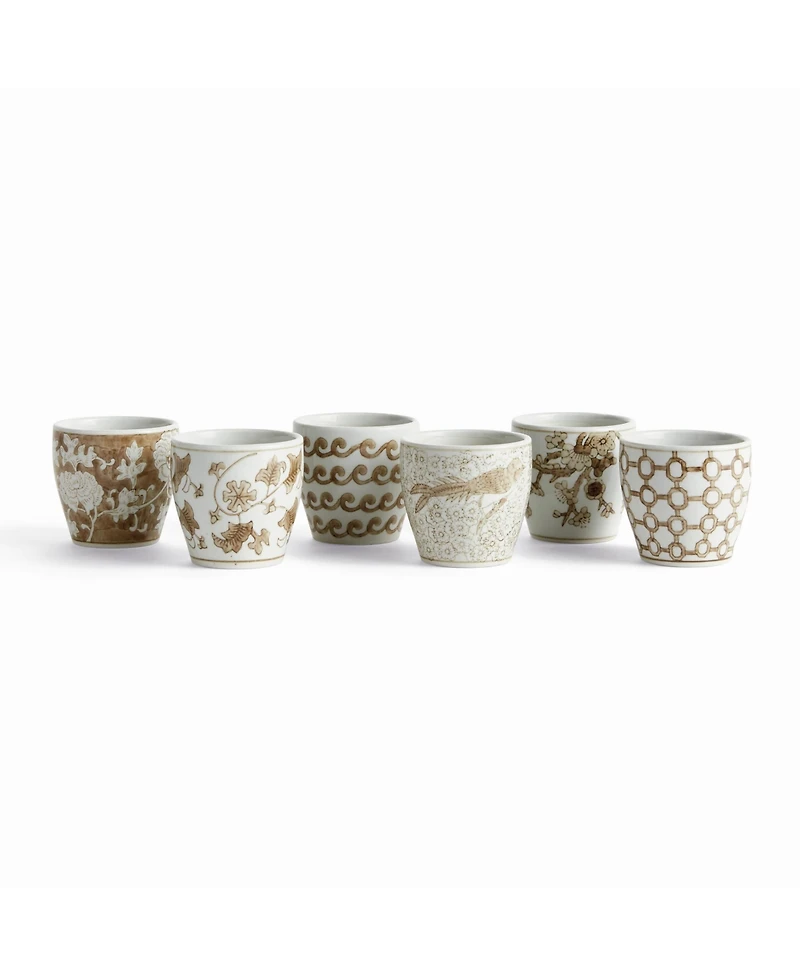 Napa Home & Garden Province Mini Flower Pots, Set of 6 - Brown & White Ceramic