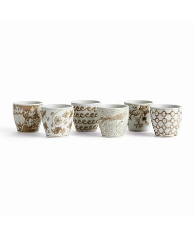 Napa Home & Garden Province Mini Flower Pots, Set of 6 - Brown & White Ceramic
