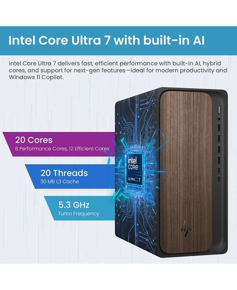 Hp OmniDesk Premium Tower Desktop Intel Core Ultra 7 265 16GB Ram Intel Graphics 512GB Ssd Storage Windows 11 Home - Black