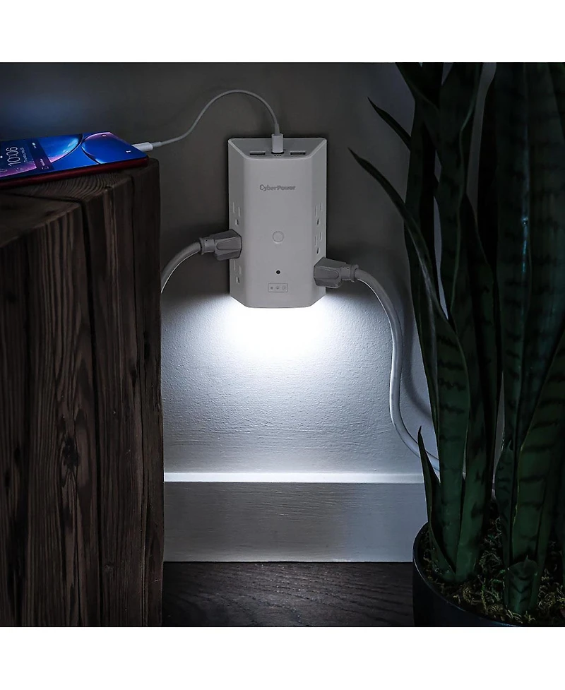 CyberPower P6WUCL 6-Outlet Wall Mount Surge Protector with Usb and Night Light, White