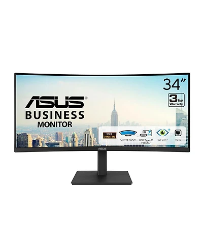Asus Va34VCPSR 34" 21:9 Uwqhd 100Hz Usb-c Docking Curved VA Led Monitor, Black