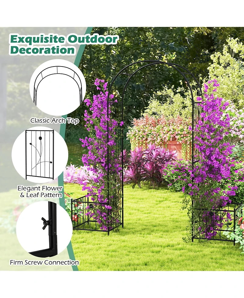 Gymax 86'' Arch Trellis for Climbing Plants w/ Planter Boxes Roses Vines for Wedding