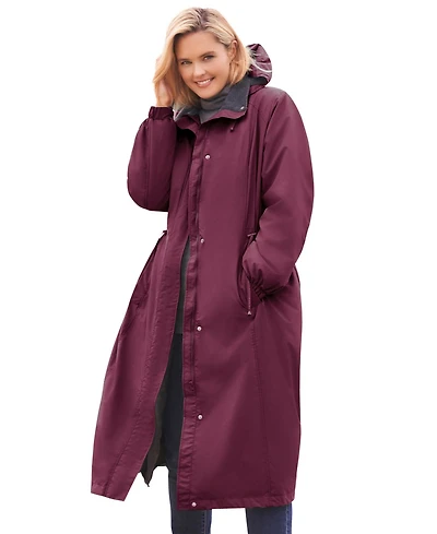 Woman Within Plus Long Hooded Taslon Jacket