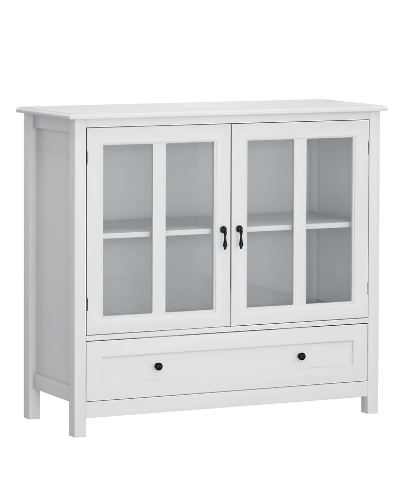 Casainc Buffet Cabinet with Double Glass Doors and Decorative Bell Handles for Dining Storage