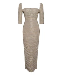 Miss Circle Women's Sorrel Gold Ruched Chiffon Long Maxi Dress
