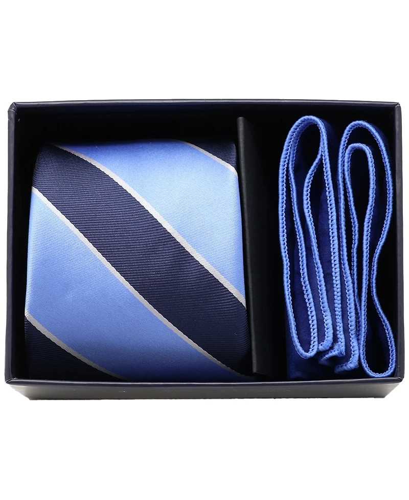 Ben Sherman Men's 2-Piece Stripe Tie and Solid Pocket Square Half Box Set