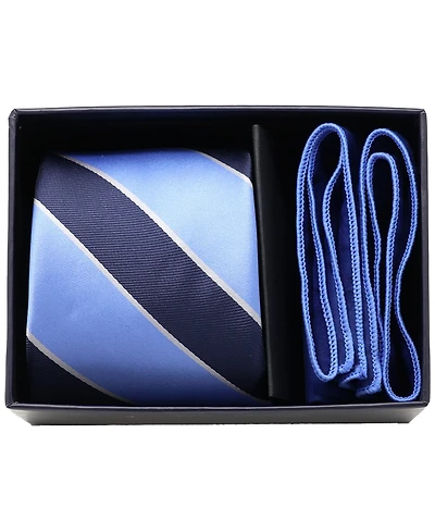 Ben Sherman Men's 2-Piece Stripe Tie and Solid Pocket Square Half Box Set