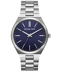 Michael Kors Men's Lennox Three-Hand Silver-Tone Stainless Steel Watch, 43mm