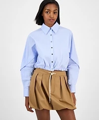 Bar Iii Women's Collared Button-Front Cropped Shirt, Macy's Exclusive