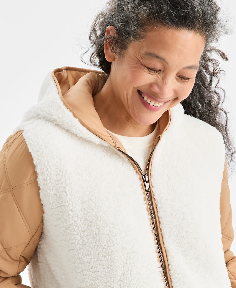 Style & Co Women's Mixed Media Sherpa Jacket, Macy's Exclusive