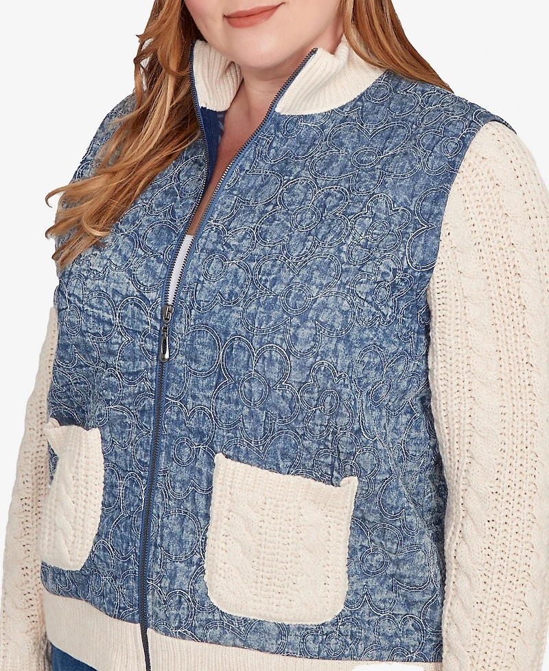 Alfred Dunner Plus Sunset Canyon Sweater Ribbed Quilted Jacket