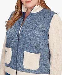 Alfred Dunner Plus Sunset Canyon Sweater Ribbed Quilted Jacket