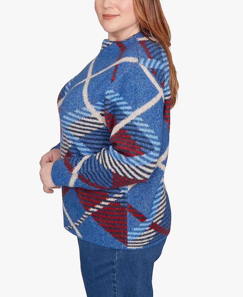 Alfred Dunner Plus Sunset Canyon Exploded Plaid Mock Neck Sweater