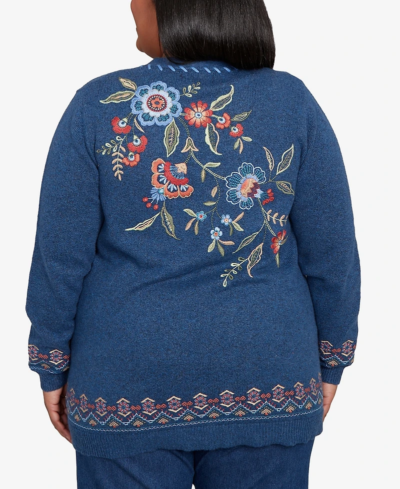 Alfred Dunner Plus Sunset Canyon Embroidered Flower Long Sleeve Cardigan Sweater