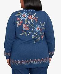 Alfred Dunner Plus Sunset Canyon Embroidered Flower Long Sleeve Cardigan Sweater