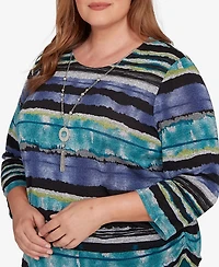 Alfred Dunner Plus Lake Champlain Biadere Melange Stripe Top with Necklace