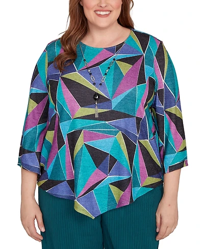Alfred Dunner Plus Lake Champlain Abstract Stained Glass Top with Necklace